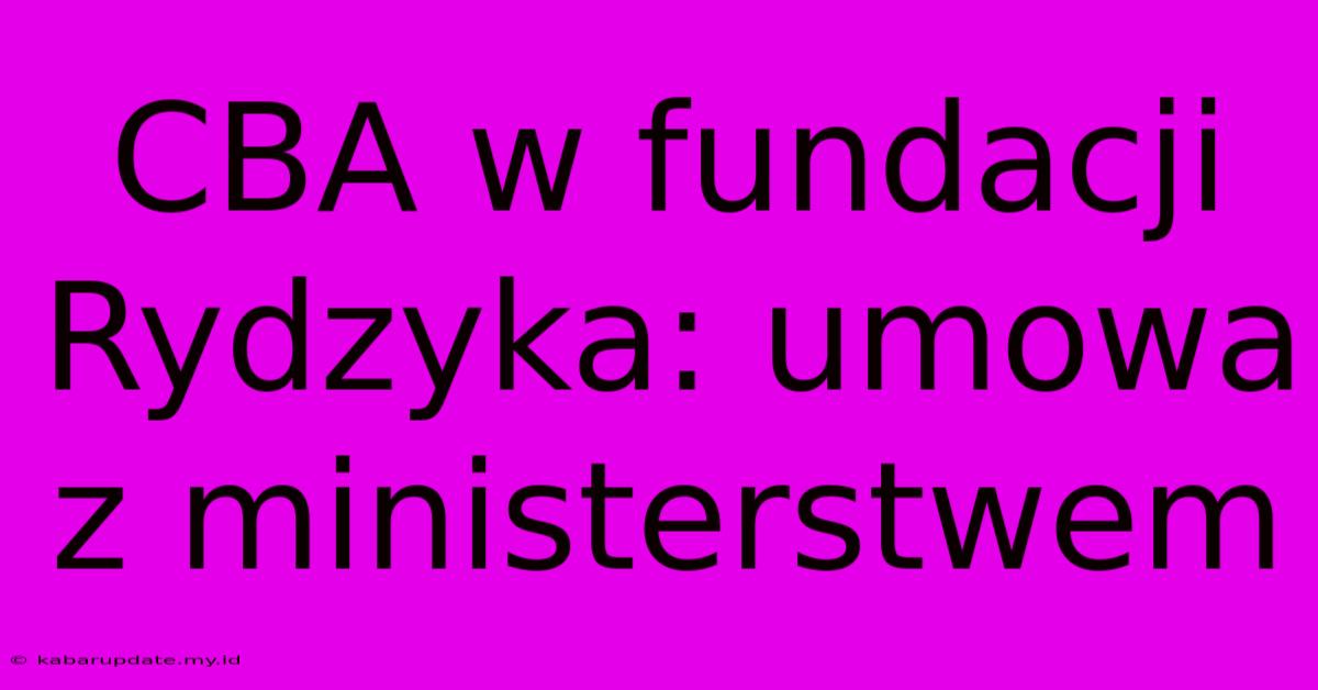 CBA W Fundacji Rydzyka: Umowa Z Ministerstwem