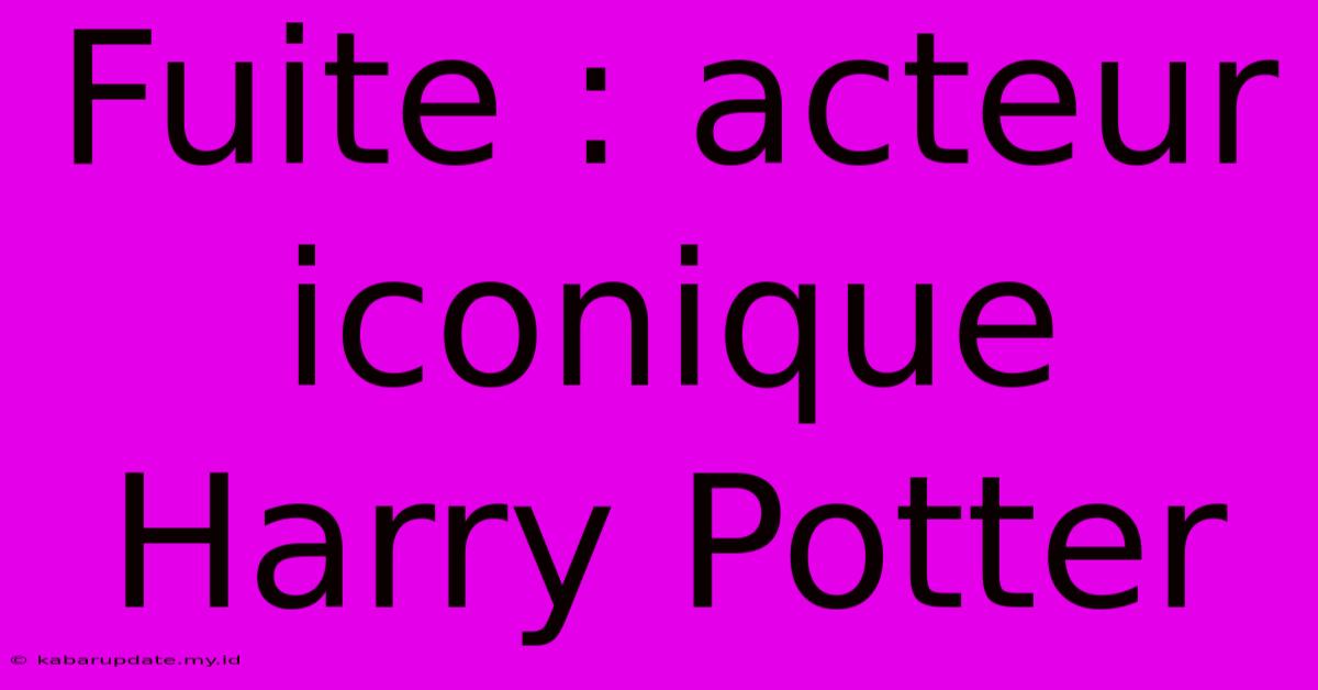 Fuite : Acteur Iconique Harry Potter