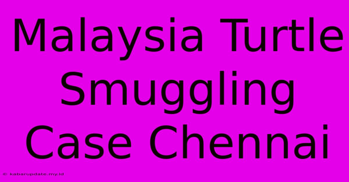 Malaysia Turtle Smuggling Case Chennai