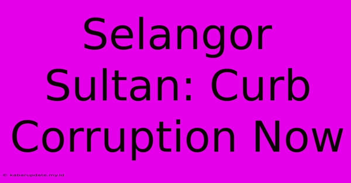 Selangor Sultan: Curb Corruption Now